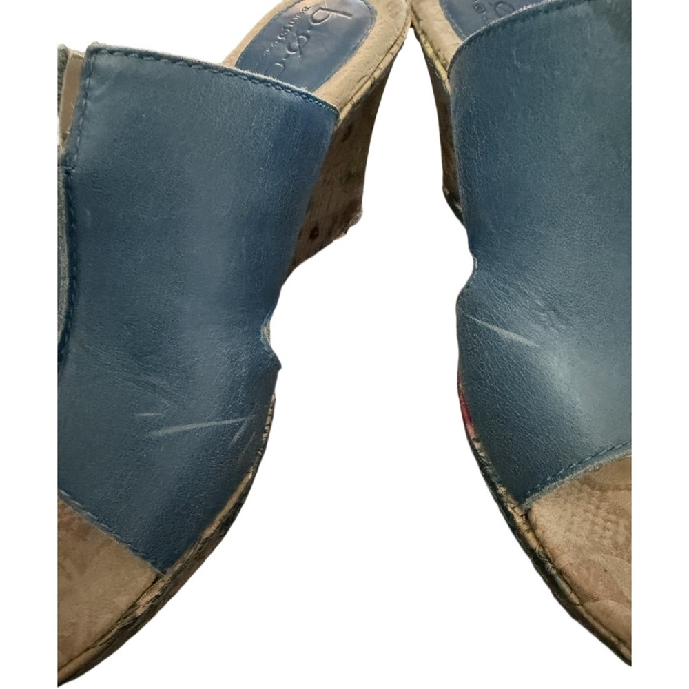 B.O.C. Born Concepts Eddie II Blue Leather Sandals Size 9 /40.5 Floral Cork Heel - Picture 5 of 9